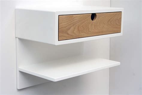 Floating Nightstand White Painted With Shelf And Drawer Uk