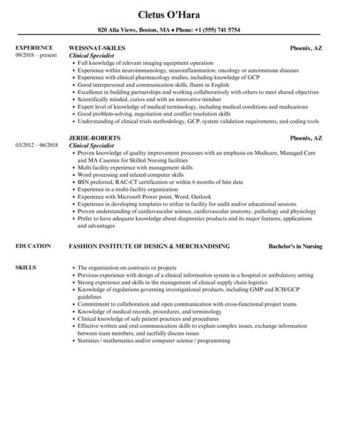 Clinical Specialist Resume Samples Velvet Jobs