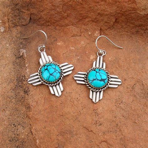New Mexico Zia Symbol Turquoise And Silver Southwestern Native Style