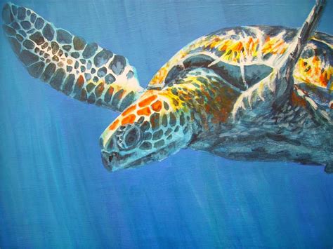 Sea Turtleart Sea Turtle Painting Underwater Art Hawaii Colorful