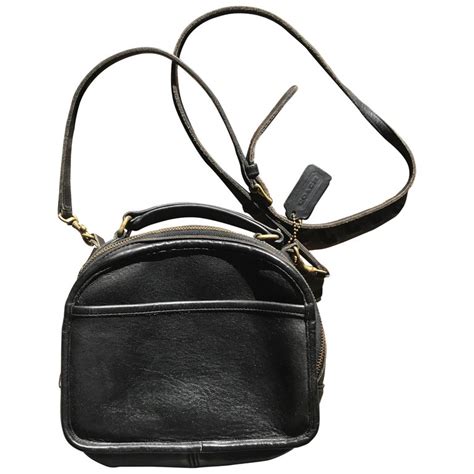 Vintage Coach Genuine Black Leather Oval Lunchbox Shape Shoulder Bag
