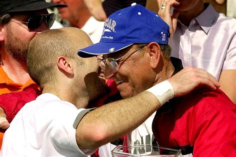 Andre Agassi Hugs His Dad Mike Agassi After Defeating Juan Balcells
