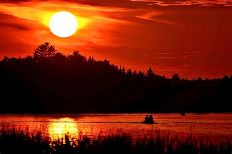 Red Sunset Over The Lake Image Free Stock Photo Public Domain Photo