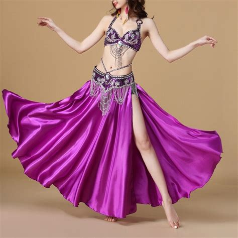 Arabic Belly Dance Costumes Beaded Bra Top Hip Belt 2 Sides Slit Skirt Suit Wear Ebay