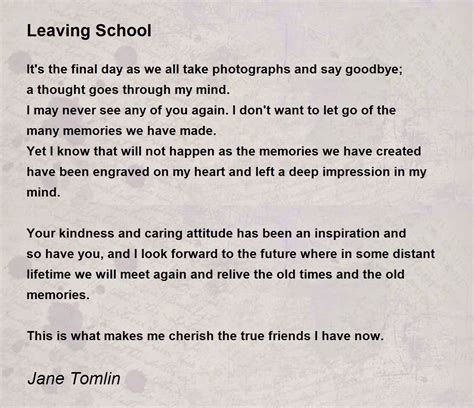 Leaving School Poem By Jane Tomlin Poem Hunter