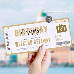 Editable Weekend Getaway Voucher Template Surprise Trip Gift Ticket Weekend Getaway Birthday