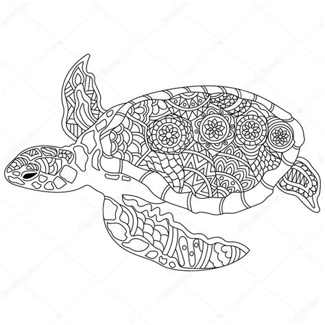 Hand Drawn Doodle Turtle Or Tortoise With Floral Design Stock Vector