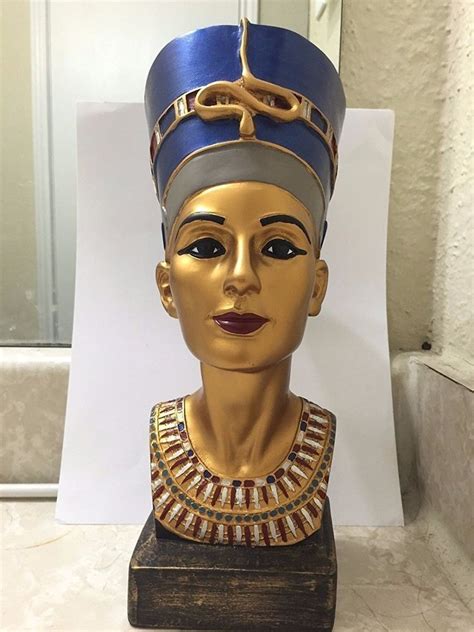 Huge Egyptian Gold Bust Of Queen Nefertiti Head Hand Carved Statue