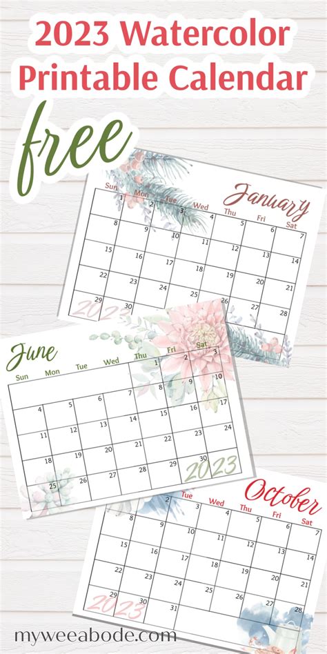 Free 2023 Watercolor Calendar Printable