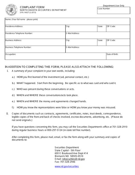 On Line Printable Civil Complaint Form For North Dakota Printable