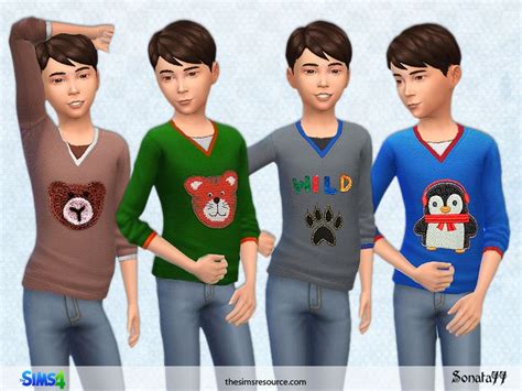 Cute Sweater With Animal Prints For Boys Found In Tsr Category Sims 4