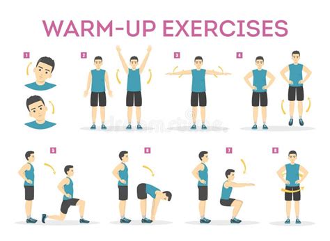 Warm Up Exercise Set Before Workout Stretch Muscles Stock Vector Illustration Of Outline