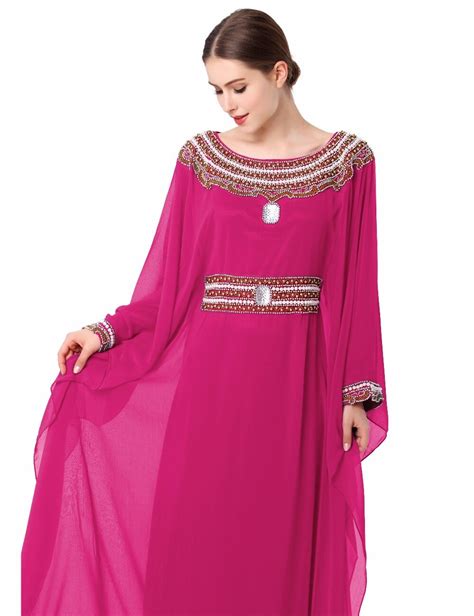 Women Embroidery Long Sleeve Muslim Arabic Dress Turkish Gown Dubai