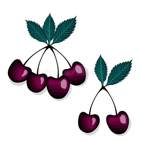 Vector Set Of Cherries Separate Berries With A Leaf Stock Vector