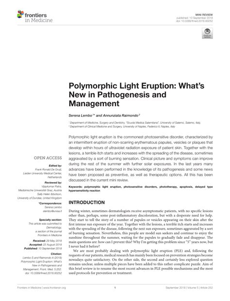 Pdf Polymorphic Light Eruption Whats New In Pathogenesis And Management