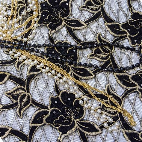 Heavy Black And Gold Netting With Embroidered Velvet Fabric Etsy