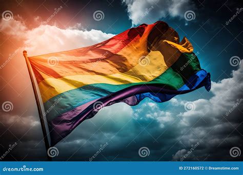 Lgbtq Flag Waving In The Wind At Cloudy Sky Stock Illustration