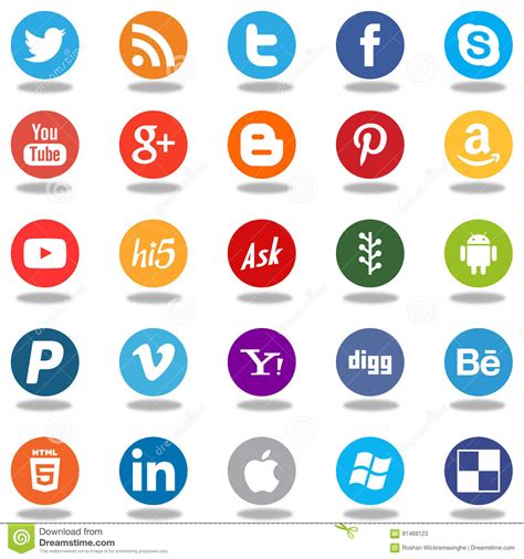 Also, there is a rich collection of art. Round Social Media Network App Logo Icons Editorial Stock ...