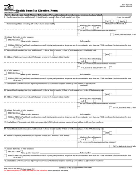 Fillable Form 2809 Health Benefits Election Form Printable Pdf Download