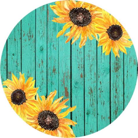 Sunflower Teal Wood Round Template Transfers For Coasters Sticky