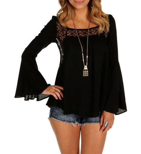 Black Lace Bell Sleeve Top Lace Bell Sleeve Top Fashion Clothes