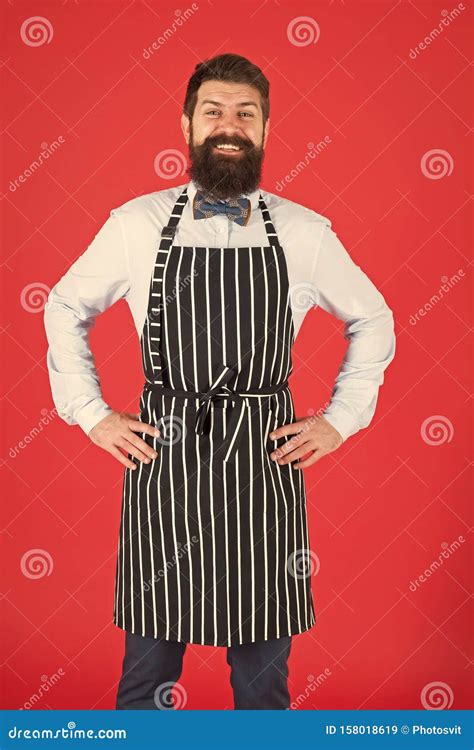 I Will Cook For You Bearded Man Cook Smiling In Apron Stock Image Image Of Chef Barbecue