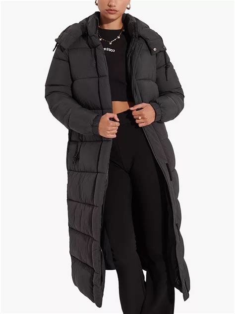 Superdry Touchline Longline Padded Coat Black Grid At John Lewis