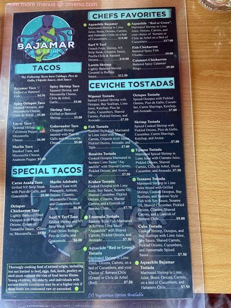 Menu At Bajamar Seafood And Tacos Restaurant Las Vegas S Las Vegas Blvd