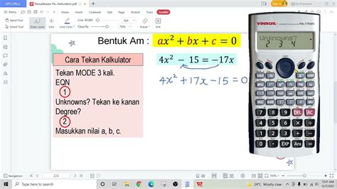 Penyelesaian Persamaan Kuadratik Kaedah Kalkulator Youtube