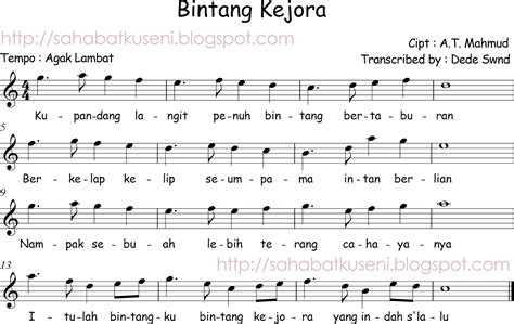 Not Balok Lagu Anak-anak Indonesia Bintang Kejora A.T. Mahmud