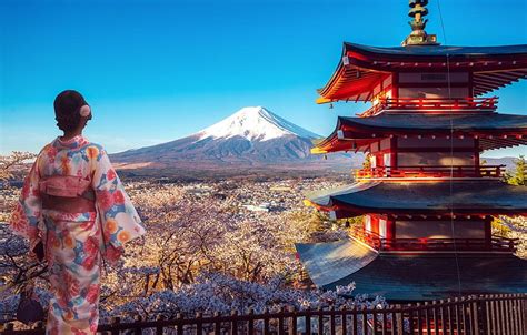 Ağaçlar manzara doğa kadın Japon dağ bahar Japonya Sakura