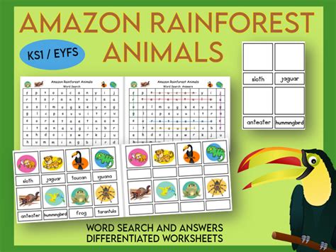 Amazon Rainforest Animals Word Work Teaching Resources