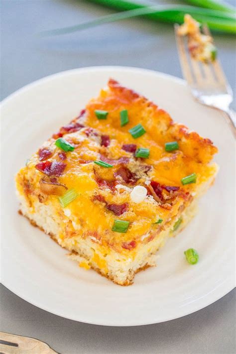 Bacon Cheddar Egg Casserole Crisp Bacon Melted Cheese And Green