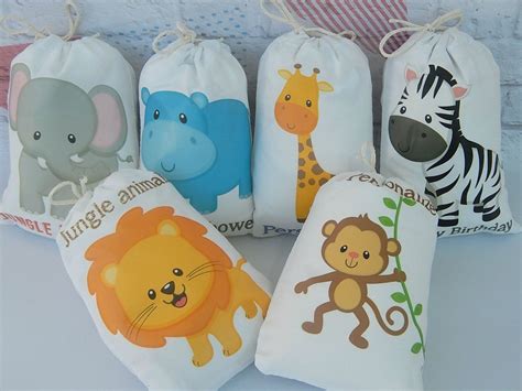 6 Jungle Animal Favor Bags For Baby Shower Or Birthday Party Etsy Uk