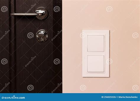 White Electrical Switch On Beige Wall Stock Photo Image Of Line