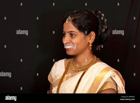 Young Girl In Traditional Kerala Saree And Jewelry Stock Photo Alamy