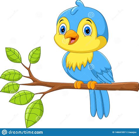 Illustration Of Cute Little Bird On A Tree Branch Stock Illustration