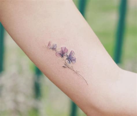 Watercolor Sweet Pea Flower Tattoo