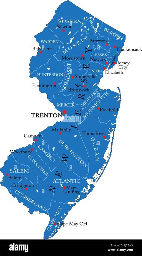 Detailed Map Of New Jersey Statein Vector Formatwith County Borders