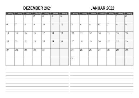 Kalender Für Dezember 2021 Januar 2022 Kalendersu