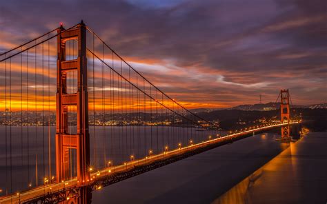 배경 화면 캘리포니아 샌프란시스코 브리지 골든 게이트 아름다운 저녁 황혼 조명 1920x1200 Hd 그림 이미지