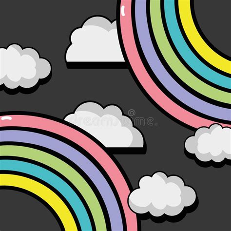 A Nice Rainbow With Clouds Against The Sky With Stars Stock Vector