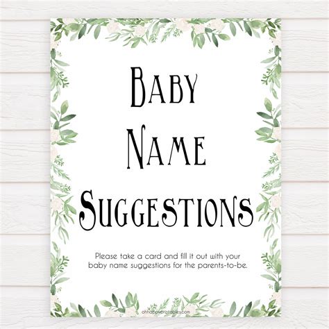 Baby Name Suggestions Game Greenery Printable Baby Shower Games