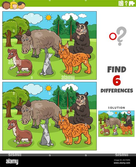 Cartoon Illustration Of Finding The Differences Between Pictures
