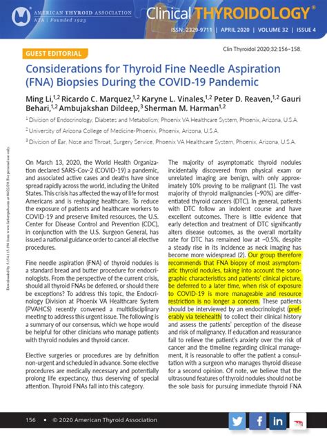 Considerations For Thyroid Fine Needle Aspiration Fna Biopsies During