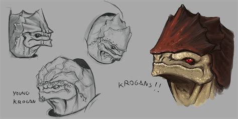 Some Concept Art From Mass Effect Practicing Krogan Face Sketches