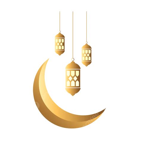 Bulan Emas Dengan Ornamen Lampu Islami Eid Mubarak Vektor Idul Fitri