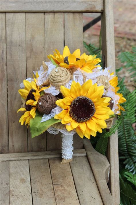Sunflower Bouquet Ready To Ship Burlap Sunflowers And Lace Etsy