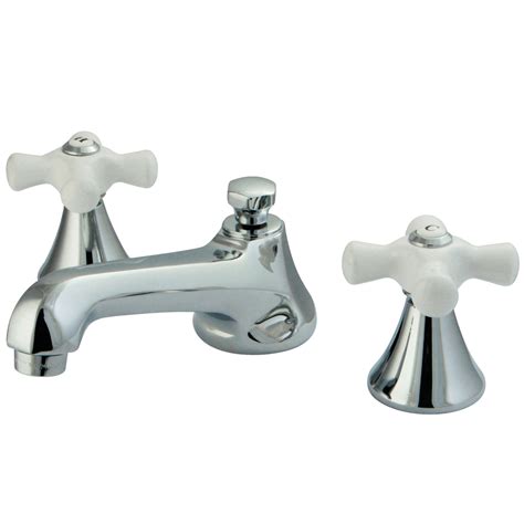 Modern 2 Handle 3 Hole Deck Mounted Widespread Bathroom Faucet With Brass Pop Up In Polished