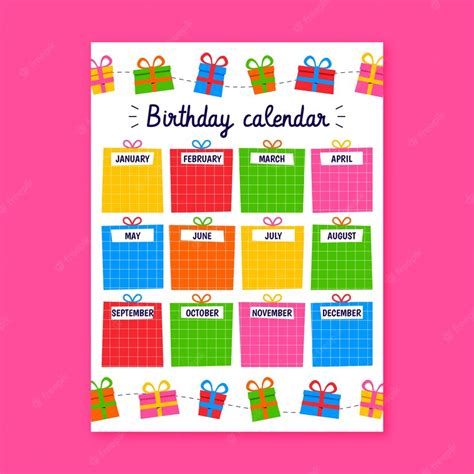 Free Vector Flat Birthday Calendar Template